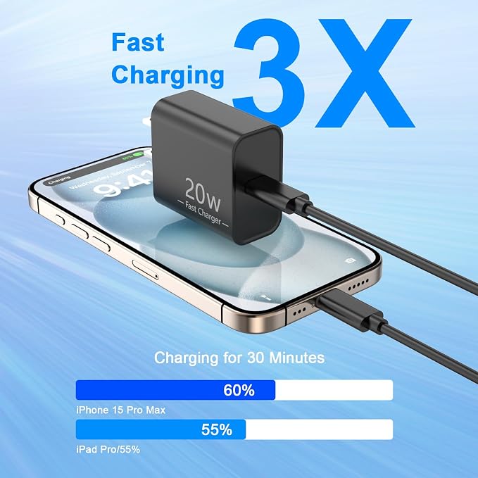 Matsusho iPhone 16 15 Charger Fast Charging 10 FT, 2 Pack 20W USB C Wall Charger - Image 3