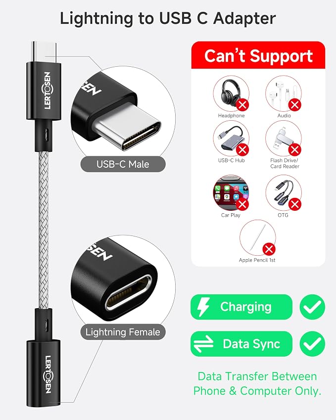 2 Pack Lightning to USB C Adapter, Lightning Female to USB C Male Cable Adapter - Image 3