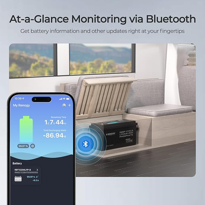 Renogy 12V 200Ah Bluetooth Lifepo4 Battery, Bulit in 200A BMS Lithium Deep - Image 2
