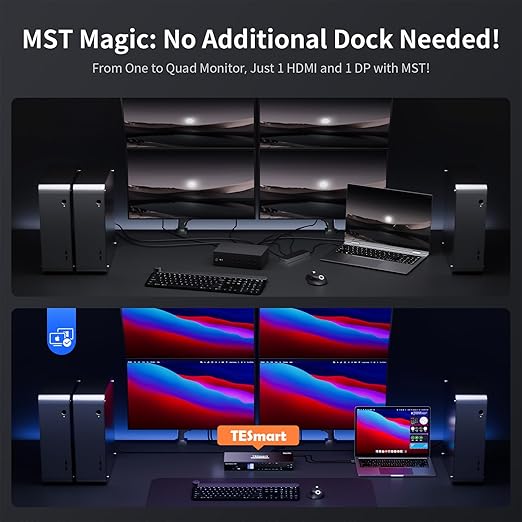 TESmart Quad Monitor HDMI+DP MST KVM Switch 4 Monitors 4 Computers 4K@60Hz - Image 4