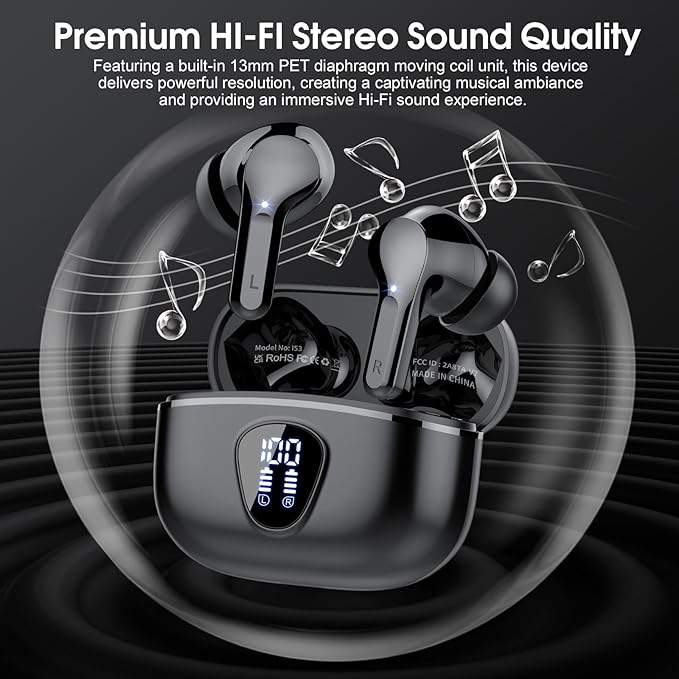 Wireless Earbuds, IP7 Waterproof in Ear Earphones, LED Display Ear Buds - Image 4