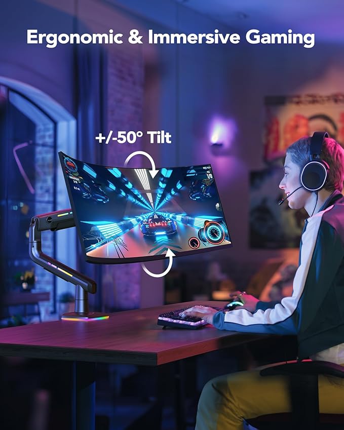 HUANUO RGB Monitor Arm for Ultrawide Screens up to 57″, Heavy-Duty Single Mount - Image 7