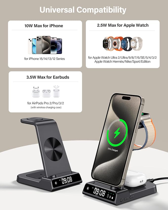 leChivée Wireless Charger for Apple Devices, 3 in 1 Wireless Charging Station - Image 2
