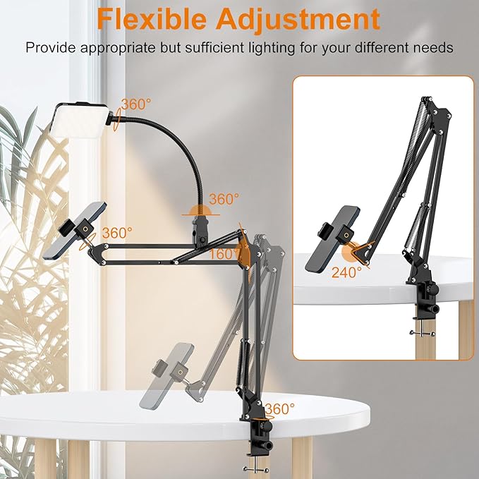 Overhead Phone Mount with 60 LED Portable Selfie Light and Phone Holder - Image 3
