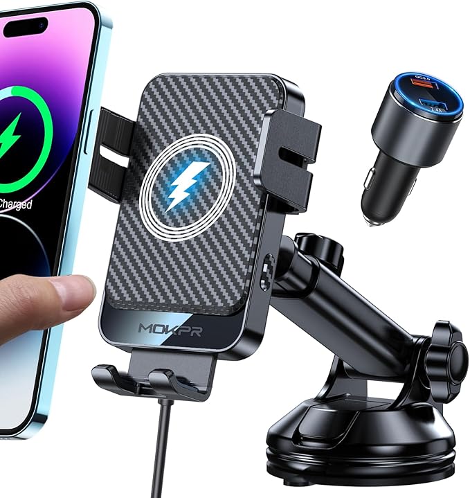 Wireless Car Charger, MOKPR 15W Fast Charging Auto-Clamping Car Mount Universal by MOKPR