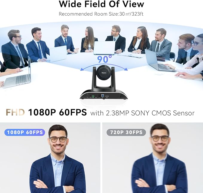 Tenveo 12X Optical Zoom PTZ Conference Camera USB3.0/HDMI 90° Wide View Angle - Image 4