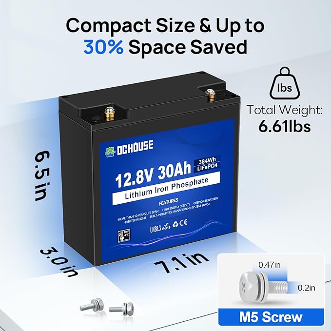 DC HOUSE 2 Pack 12V 30Ah LiFePO4 Lithium Battery, Low Temp Cut-Off, 4000+ Deep - Image 8