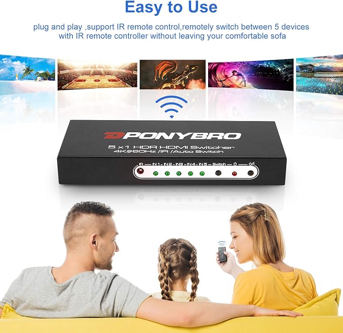HDMI 2.0 Switch 5 Port 4K@60Hz Auto-Switching – 5 in 1 Out - Image 3