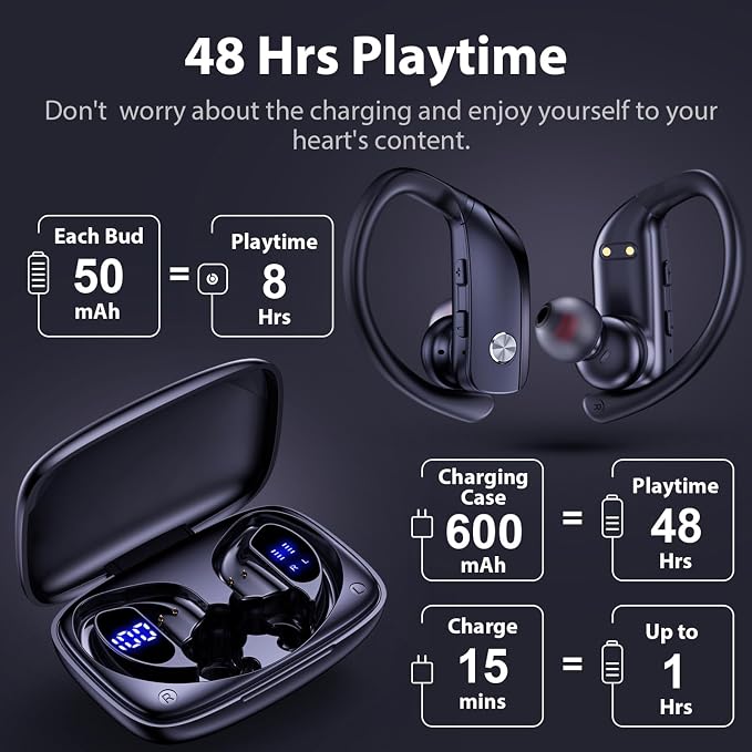 bmanl Wireless Earbuds Bluetooth Headphones 48hrs Play Back Sport Earphones - Image 3