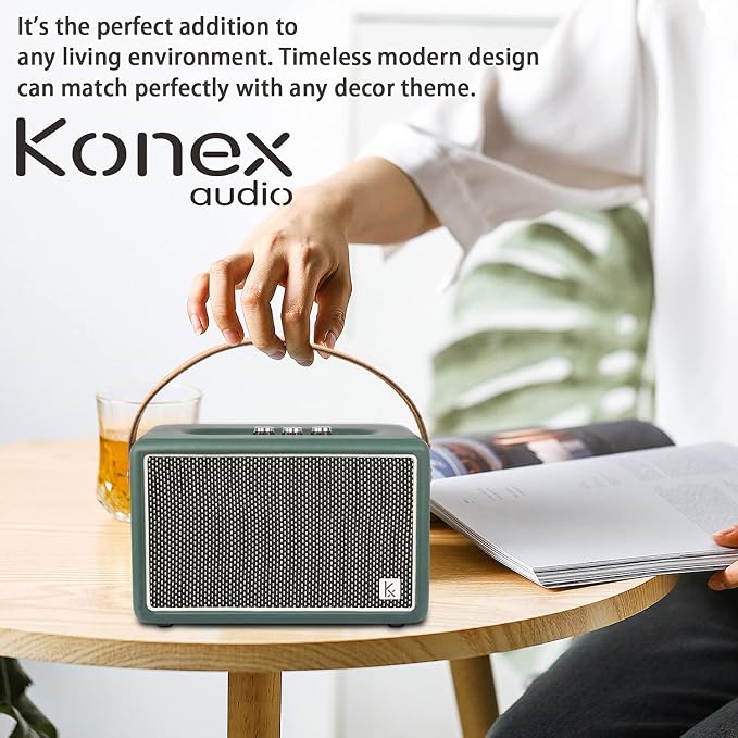 Vintage Bluetooth Speaker, KONEX 40W Leather Portable Wireless Speaker - Image 8