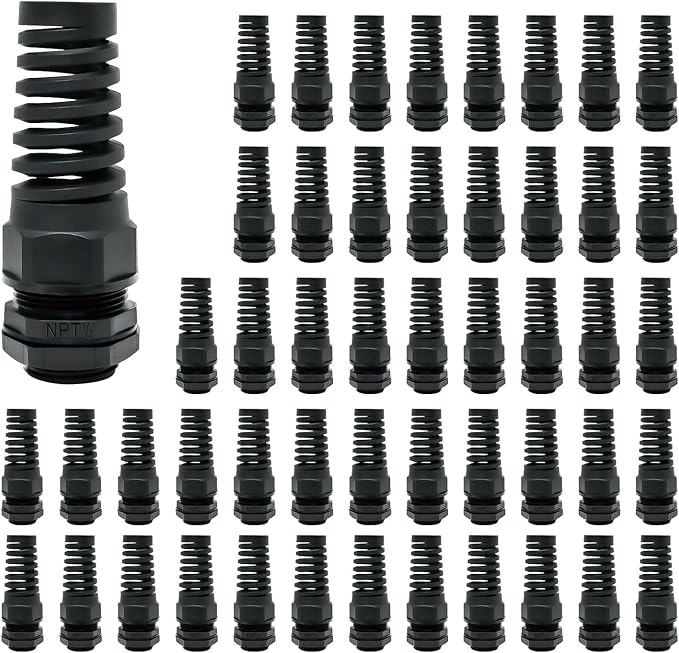 LeMotech 50Pcs NPT 1/2" IP68 Waterproof Cable Gland Flex Spiral Strain Relief by LeMotech