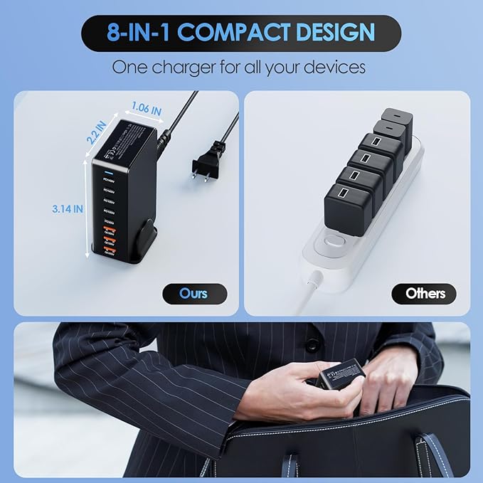 600W USB C Fast Charger Block, 8 Port Charging Station, GaN Ⅲ Multi Port - Image 3