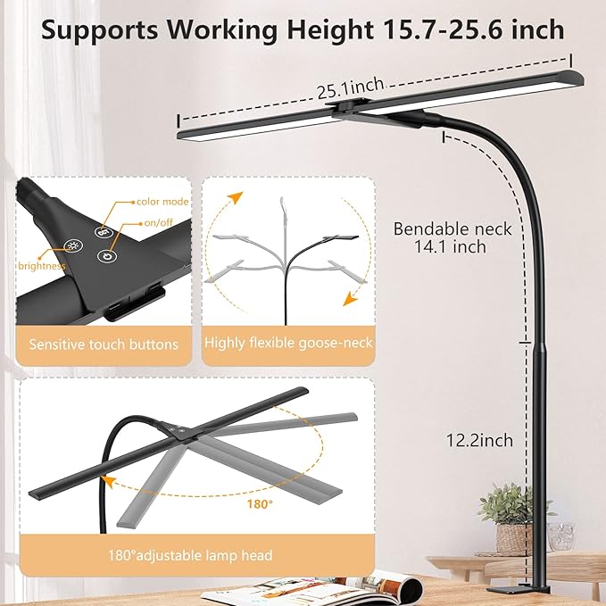 EppieBasic LED Desk lamp, Double Head Architect Desk Lamps - Image 4