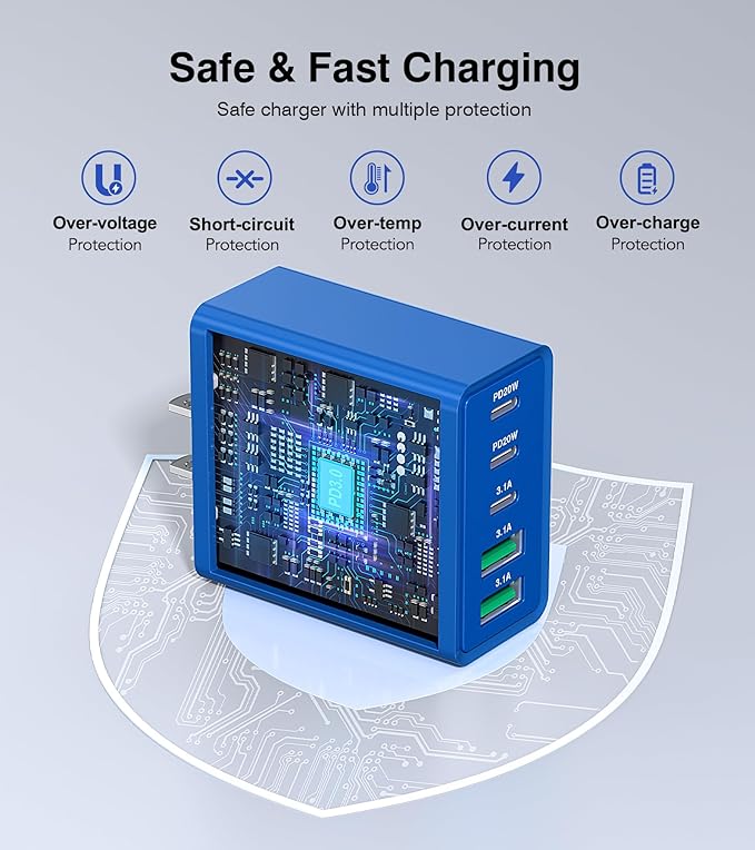 50W USB C Fast Charger Cube, 2 Pack PD+QC Charging Block Power Adapter 5 Port - Image 3