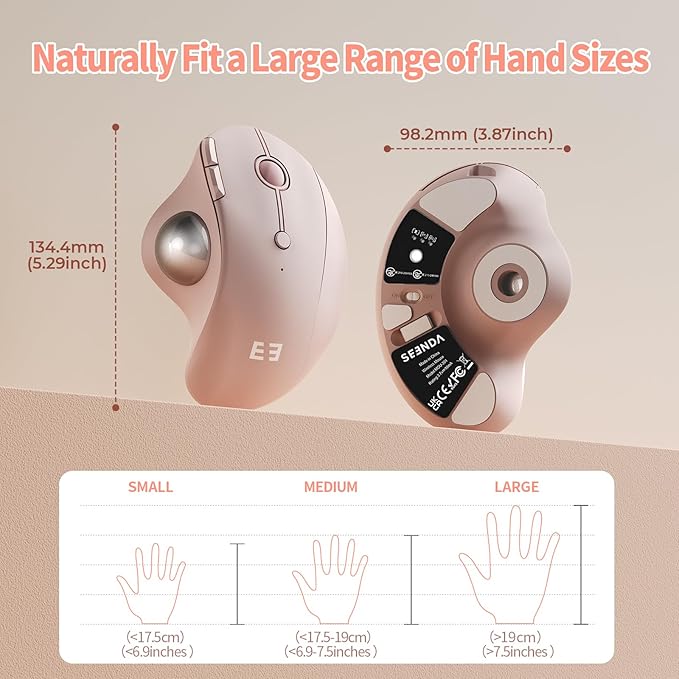 seenda Wireless Trackball Mouse, Rechargeable Multi Devices USB/Bluetooth - Image 6