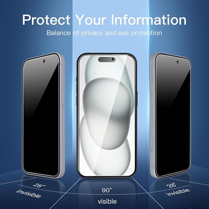 NEW'C 3 Pack Privacy for iPhone 16, iPhone 15 Screen Protector, Anti-Spy - Image 3