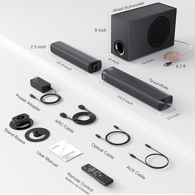 Sound Bar with Subwoofer, 110W Sound Bar with Adjustable Deep Bass & 3 EQ Modes - Image 7