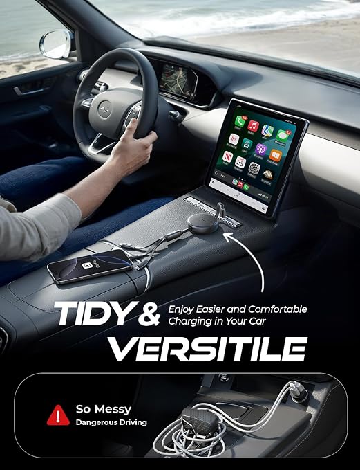 LISEN Multi Charging Cable, 3 in 1 Charging Cable, Retractable Car Charger - Image 4