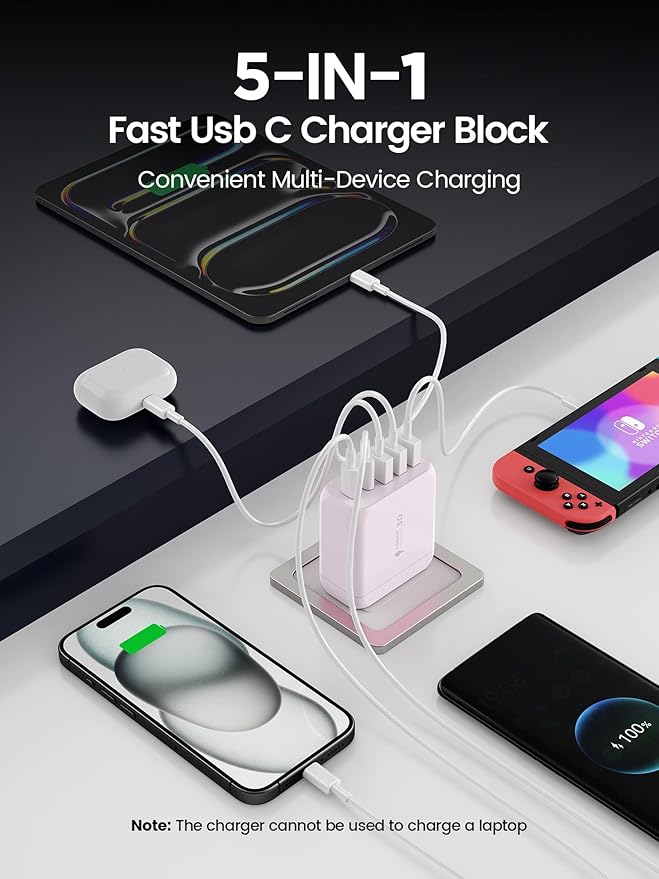 2-Pack Type C Fast Charging, 50W 5-Port USB Wall Charger Cube - Image 3