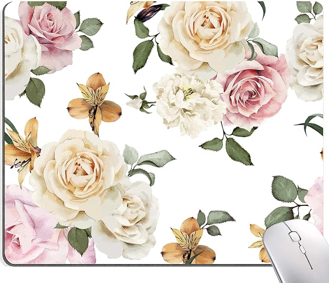 Mouse Pad, Vintage Roses Flower Floral Mouse Pad Rectangle Custom Designs by KUOSGM