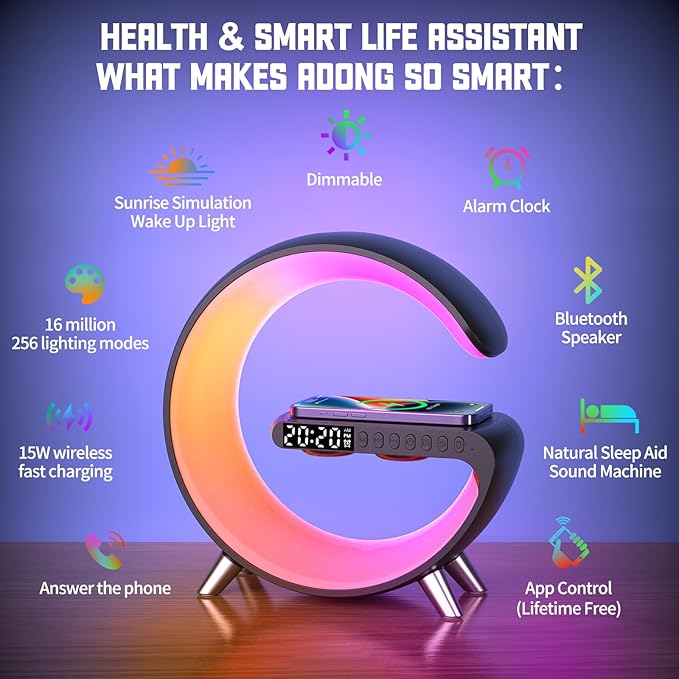 Smart Table Lamp with 4-in-1 Wireless Charger, Night Light, Alarm Clock - Image 7