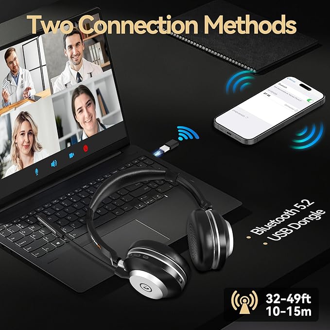 Wireless Headset with Mic for Work, 2.4G USB Dongle & Mic Mute for - Image 4