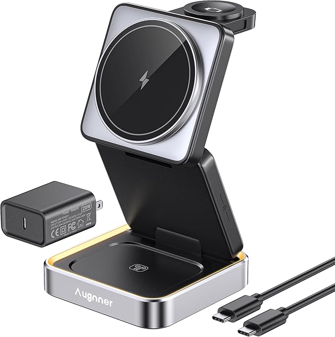 【2025 Upgraded】Wireless Charger 3 in 1, Foldable Wireless Charging Station by Augnner