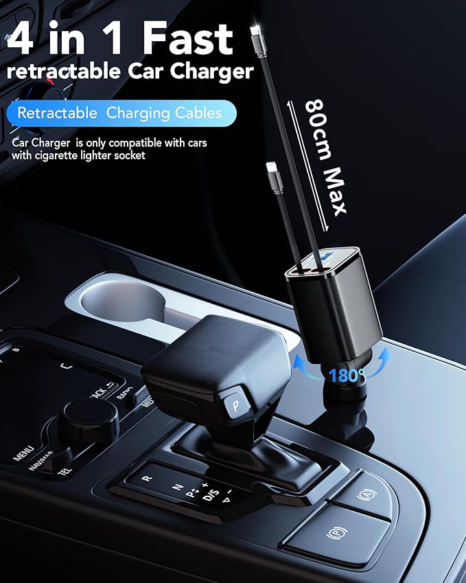 Retractable Car Charger, 4 in 1 Fast Car Charging 60W, Compatible - Image 6