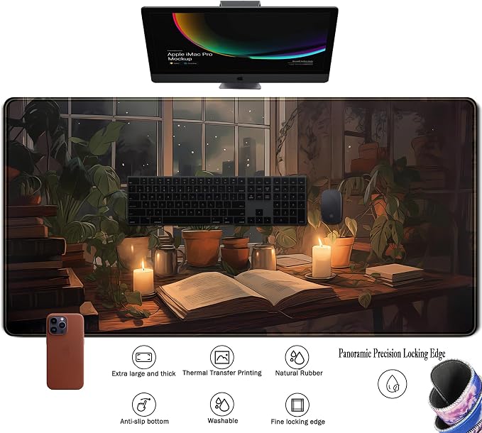 Cute Book Lover Desk Mat Dark Academia Mouse pad XXL Large Extended Mousepad - Image 3
