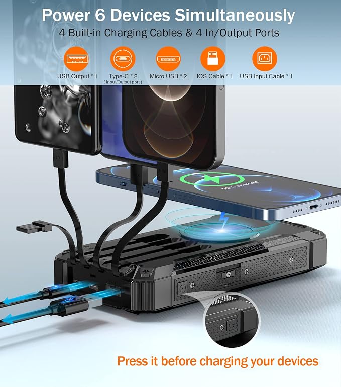 GOODaaa Power Bank Wireless Charger 36000mAh Built in 4 Cables Six Outputs 15W - Image 2
