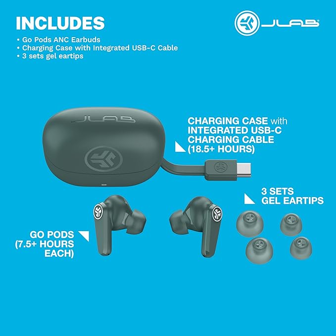 JLab Go Pods ANC True Wireless Bluetooth Earbuds & Charging Case, Hybrid Active - Image 8