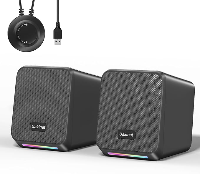 Computer Speakers, with 7 Colorful RGB Lights, Headphone Jack, Enhanced Bass by Uakinat