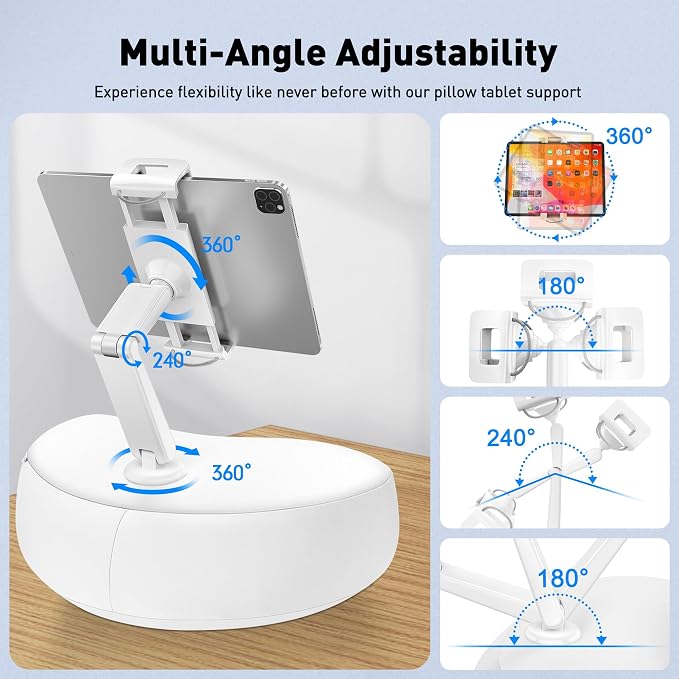 AboveTEK Tablet Pillow Stand for Bed, Hands-Free 360° Adjustable iPad Pillow - Image 6