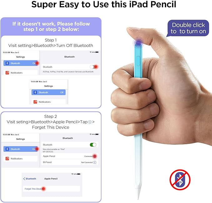 Stylus Pencil for iPad 2018-2024, 15Mins Fast Charge, Palm Rejection, Tilt - Image 6