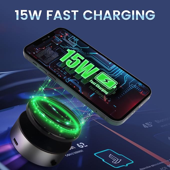 2025 Upgraded Electric Vacuum Magnetic Car Phone Holder, 15W Wireless Charger - Image 2