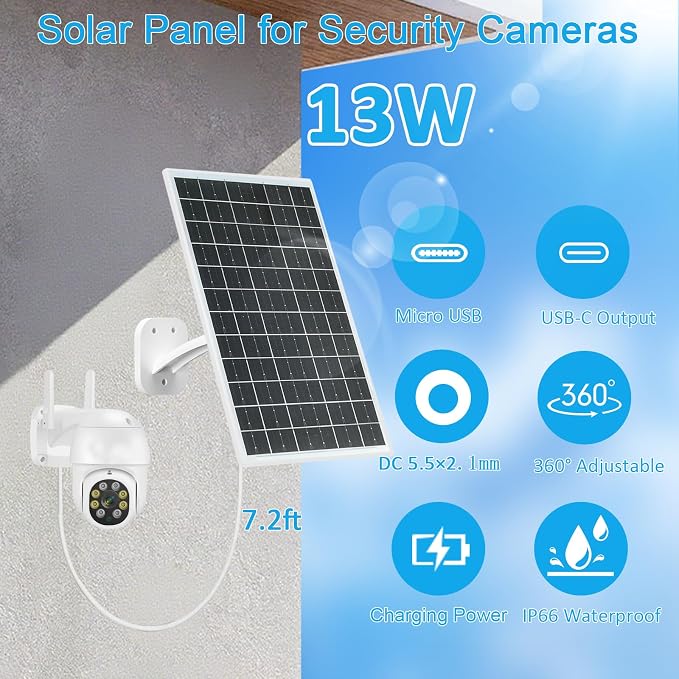 FUTUREZEN 13W Solar Panel for Security Cameras & Trail Cameras, Micro USB & - Image 4