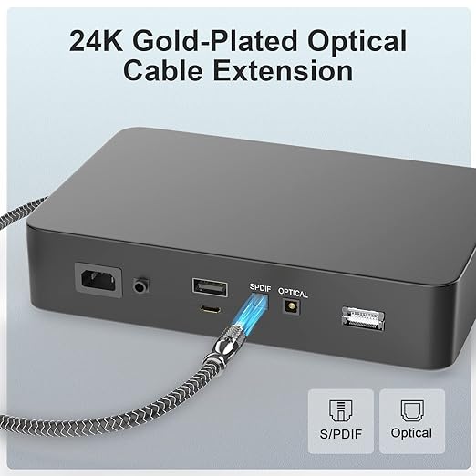 EMK Optical Cable Extension, 24K Gold-Plated Optical Audio Cable Toslink Female - Image 4