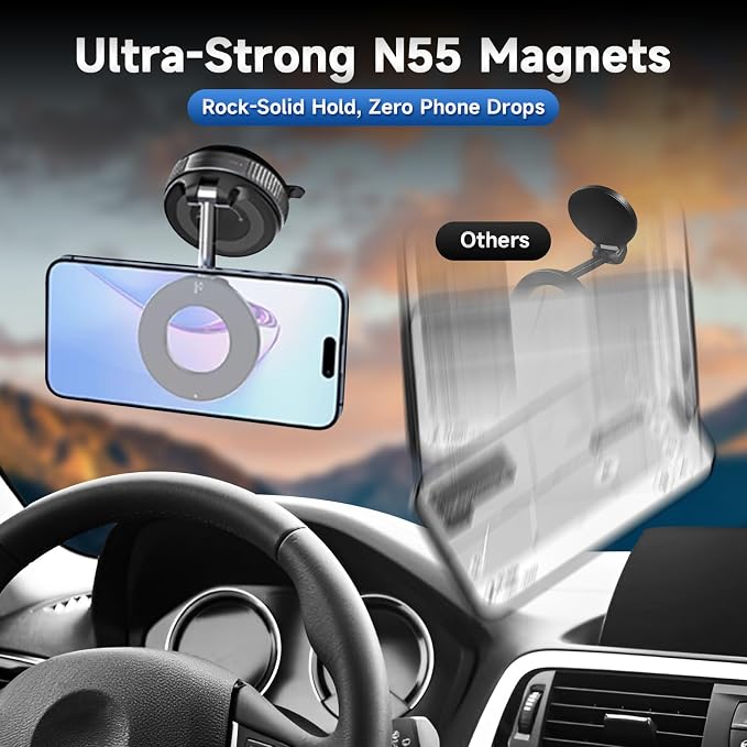2026 Upgraded Vacuum Magnetic Car Phone Holder 360° Suction Cup Phone Mount - Image 4