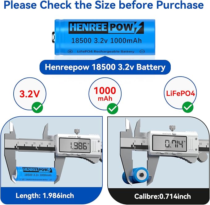 Henreepow 18500 3.2v LiFePo4 Rechargeable Battery, 3.2v LiFePo4 Rechargeable - Image 6