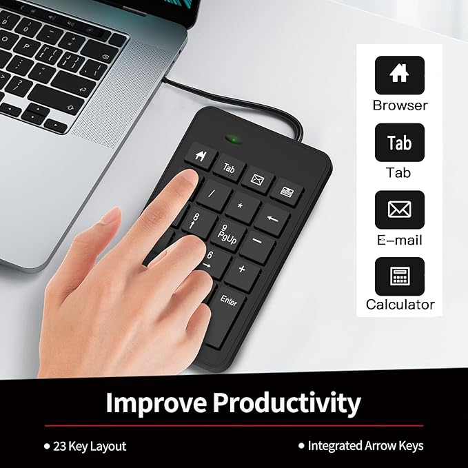 Wired Number Pad, USB Numpad 23 Key Numeric Keypad Financial Accounting - Image 5