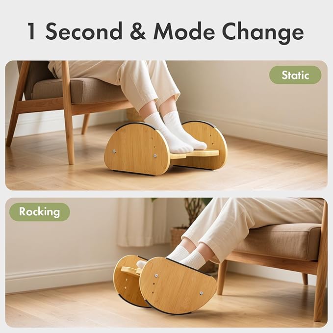 Amazer Bamboo Foot Rest for Under Desk at Work, 2-in-1 Reversible Rocking - Image 2