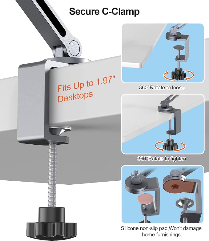Tablet Arm Mount with Super Grip, Adjustable Foldable Holder & Heavy Duty - Image 3