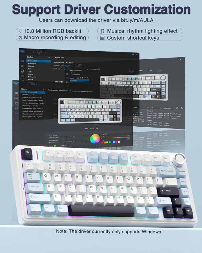 AULA F75 75% Wireless Mechanical Keyboard, Hot Swappable Creamy Keyboard - Image 7