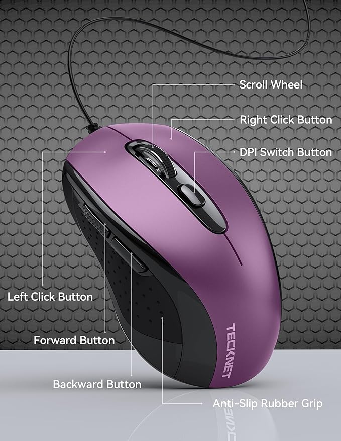 TECKNET USB Wired Mouse, 3600DPI Corded Computer Mouse - Image 2