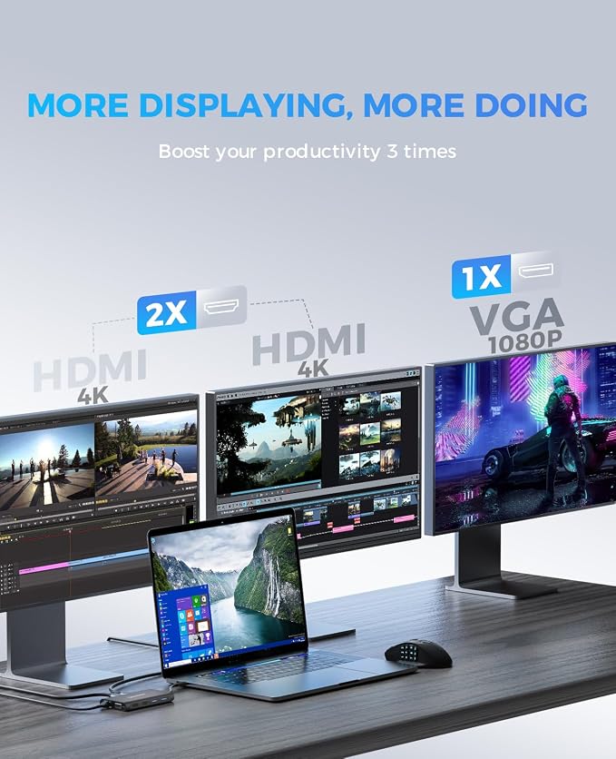 UtechSmart Triple Monitor USB-C Laptop Docking Station - Image 2