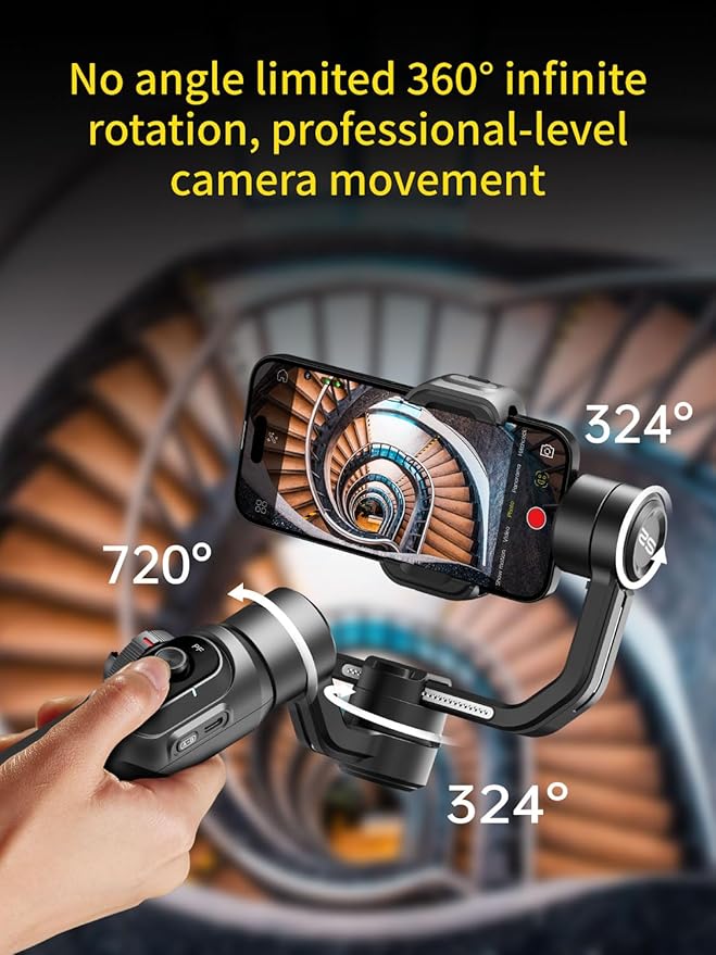 Gimbal Stabilizer for Smartphone, 3-Axis Industry-Standard Gimbal w/360°Rotation - Image 3