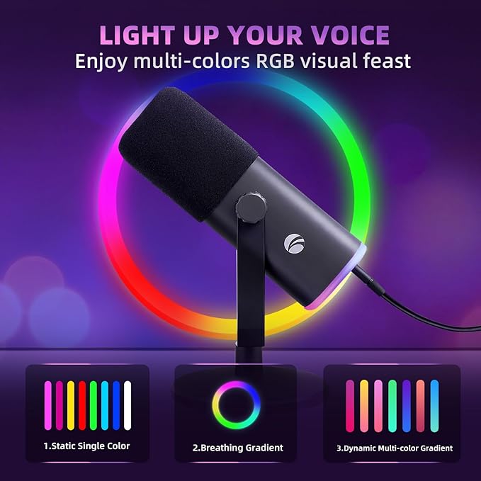 VCOM XLR/USB Gaming Microphone for PC, Dynamic Computer Mic for Streaming - Image 4