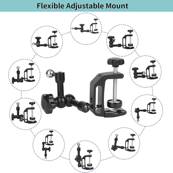 iPhone Mount for Desk/Table/Rod/Kitchen Cabinet, 360°Adjustable Aluminum Alloy - Image 4