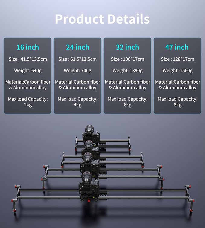 Zecti Camera Slider 24"/60 cm Adjustable Carbon Fiber Camera Dolly Track Slider - Image 2