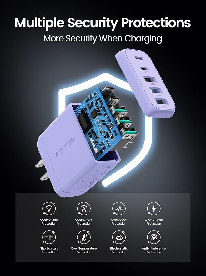 USB C Charger Block, EIZLXQ Type C Charger Fast Charging, 50W 5-Port USB Wall - Image 7